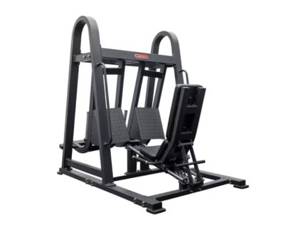 Leg press machine with angled foot platform.