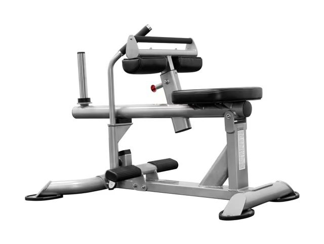Seated calf raise machine with black padding. Seated calf raise machine with black padding.