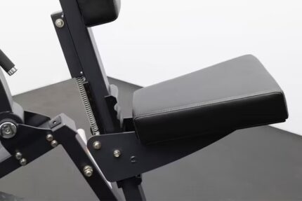 Gym equipment with padded seat and backrest.