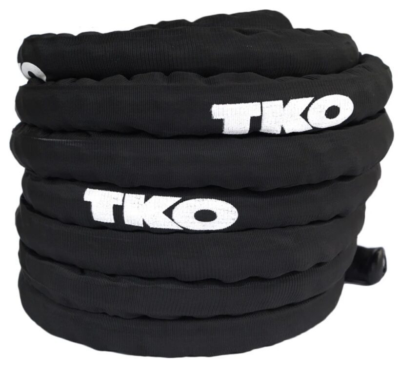 Black coiled exercise ropes with TKO logo.