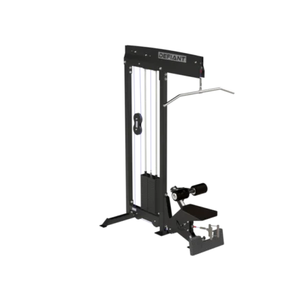 Lat pulldown machine on black background.