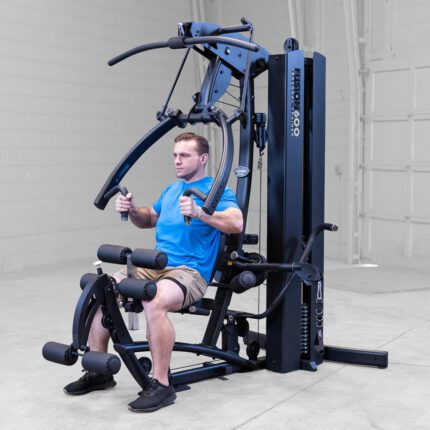 Man using a home gym equipment.