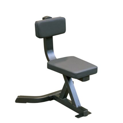 Black ergonomic kneeling chair with backrest.