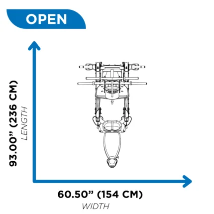 Open machine dimensions, length and width shown.