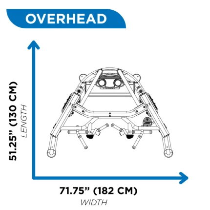 Overhead view of machine with dimensions.