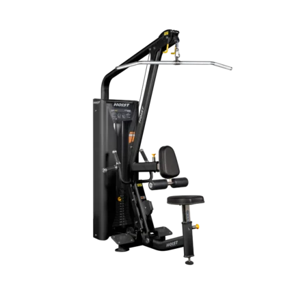 Gym weight machine against black background.
