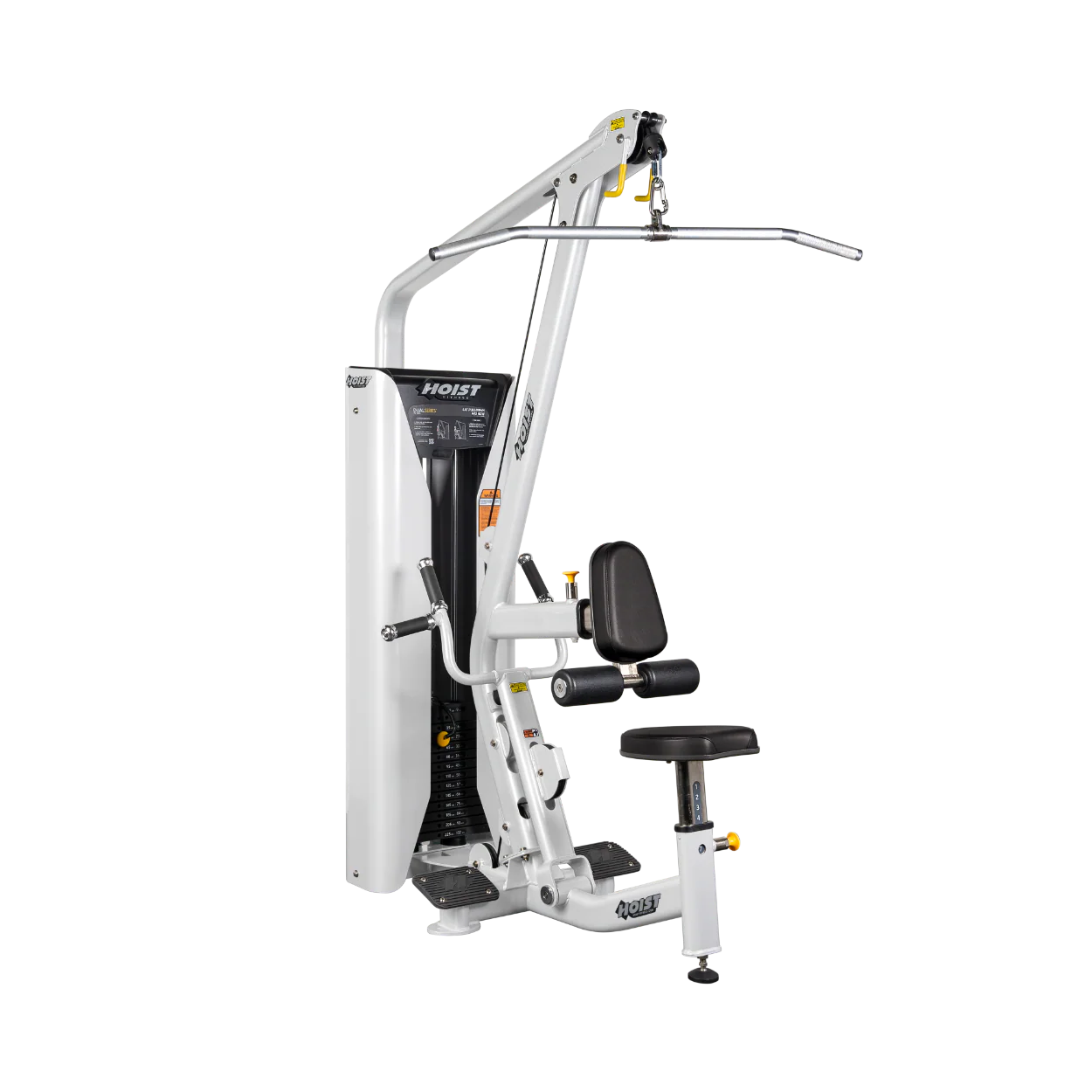 White gym machine on black background.