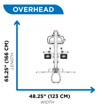 Overhead view of fitness equipment dimensions.