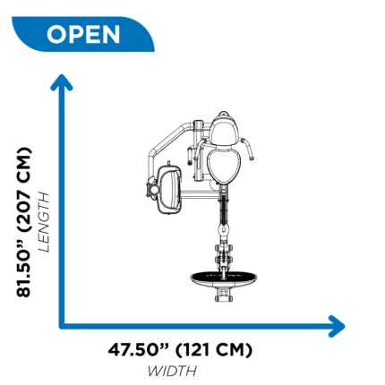 Exercise machine dimensions with labeled measurements.