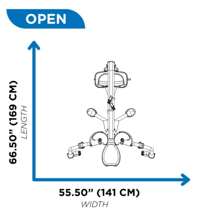Exercise equipment dimensions diagram with measurements.