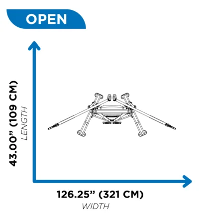 Diagram showing open dimensions of an object.