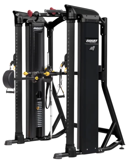 Black multifunctional gym cable machine equipment.
