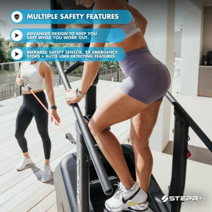 Women exercising on a treadmill with safety features.