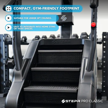Stair stepper machine in a gym setting.