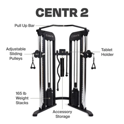 Home gym machine with various labeled features.