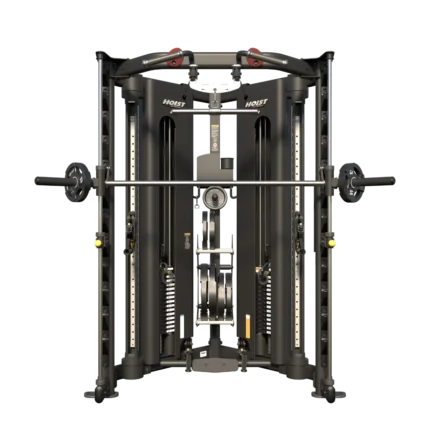 Gym fitness machine with adjustable weights.